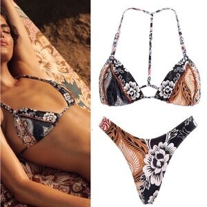 AGUA BENDITA Set - Hand Beaded Caliope Fera String Bikini Top & Avy Bottom XL/L